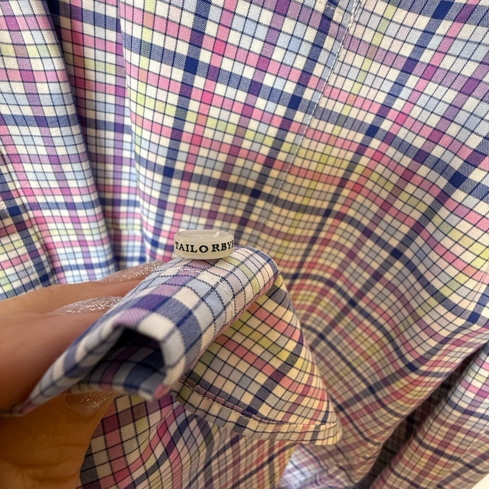 Tailorbyrd Blue and Pink Casual Button Down Shirt - Picture 6 of 9